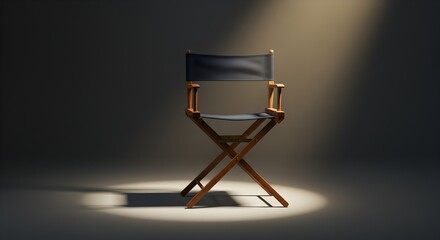 Fototapeta premium Director's Chair under Spotlight, Cinematic Stage Presence Revealed