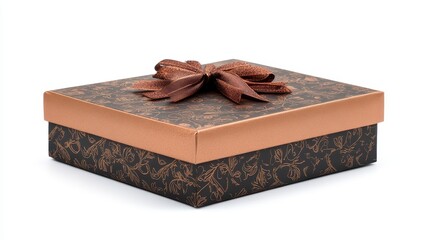 A close-up of a gift box with a ribbon on a white isolated background
