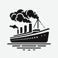 Naklejka premium very simple flat and minimalist Steamer silhouette in black on a white background