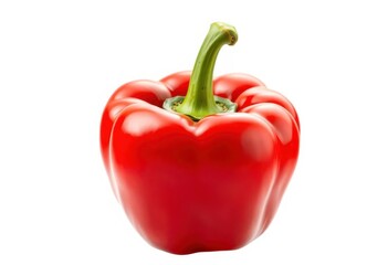 Single vibrant red bell pepper, glossy skin, isolated, background, food