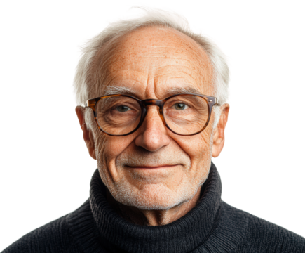 Senior man portrait neutral isolated on transparent background, png