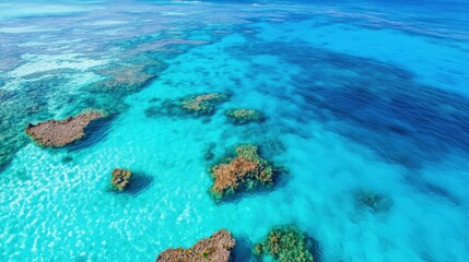 Vivid Aerial View of a Vibrant Coral Reef in a Clear Turquoise Ocean Showcasing Marine Life