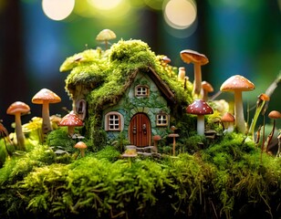 Niedliche Pilzhäuser aus Moos – Fantasievolle Miniaturwelt für verspielte Frühlingsmärchen