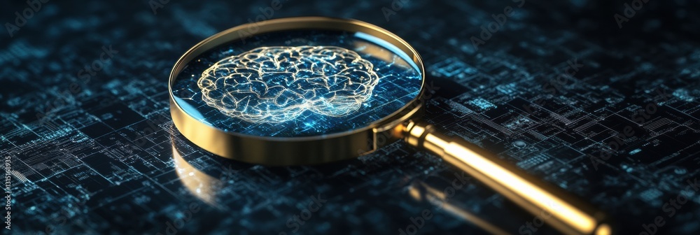 Poster exploring transparency and oversight in artificial intelligence through a magnifying glass on an ai 