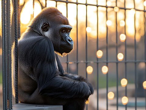 Gorilla sunset enclosure contemplation