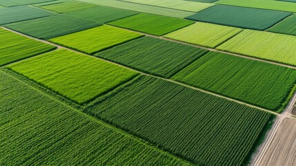 Vast Geometric Farmland Showcases Vibrant Green and Golden Fields From Above