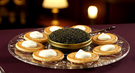 caviar with blinis and crème fraîche