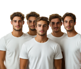 Group portrait of young men isolated on transparent background, png