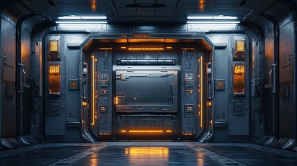 Exploration of sci-fi technology futuristic room digital art high-tech environment interior viewpoint