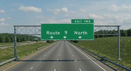 Driving on Highway with Route 9 North Exit Sign on Green