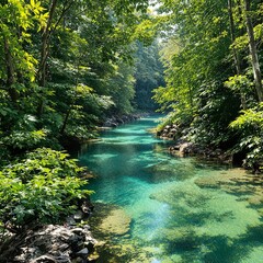 Obraz premium Turquoise River in a Verdant Forest