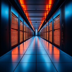 Fototapeta premium Illuminated Server Room Corridor