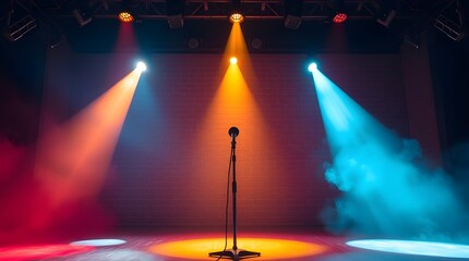 Silhouettes of concert crowd in front of bright stage lights on a music festival
