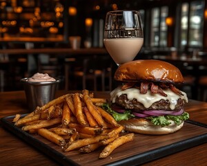 Gourmet Burger, Fries, Drink, Restaurant