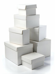 Obraz premium Stack of Blank White Cardboard Boxes for Packaging and Shipping