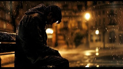 Lonely Man for Rain, City Night, Despair.