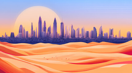 Obraz premium Png vibrant surreal desert landscapes on transparent background. Surreal - City. Illustration