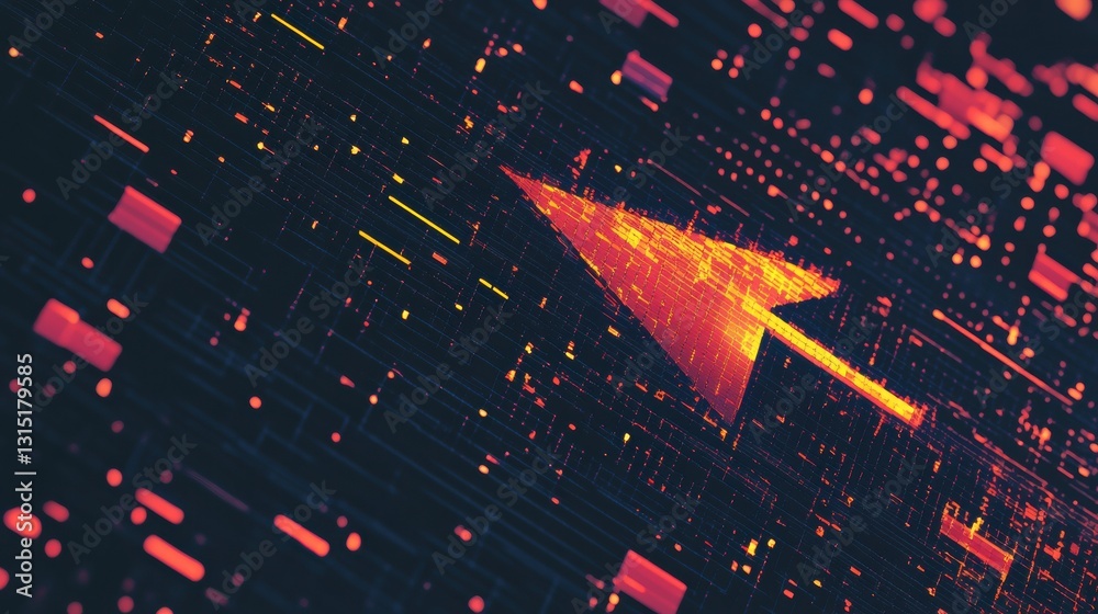 Poster Cursor icon in pixelated digital backdrop representing computer services with design elements for text placement