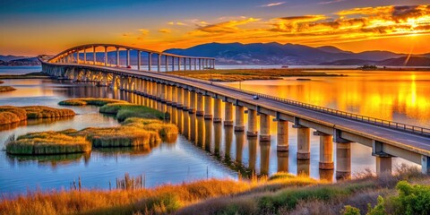 Fototapeta premium San Francisco Bay & Dumbarton Bridge: Don Edwards Refuge Footbridge Photography