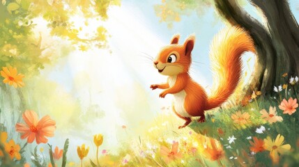 Cute squirrel in Spring woods.