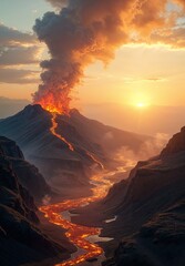 Spectacular Sunset Eruption: A Volcanic Symphony