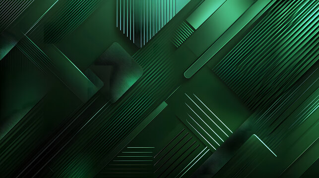 Abstract Green Geometric Pattern Background with Overlapping Shapes and Lines - Powered by Adobe
