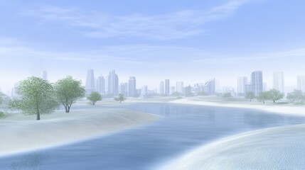 Serene river landscape, trees submerged in tranquil waters, creating a picturesque natural scene
