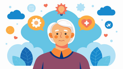 A workshop on mental health and aging addressing the challenges and solutions for a healthy mindset in seniors.. Vector illustration