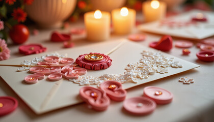 Intricate quilling art with jeweled heart seal, elegant romance