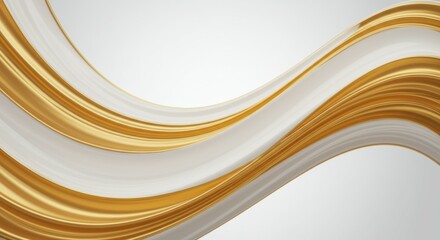 Abstract waves, golden curves, metallic texture, white background, minimalist design, elegant composition, smooth gradients, flowing lines, luxurious aesthetic, 3D effect, glossy surface, modern artwo