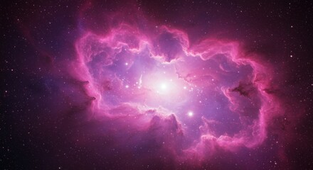 cosmic nebula, vibrant purple and pink clouds, glowing central star, celestial formation, space phenomenon, ethereal light, galactic core, interstellar dust, cosmic energy, astronomical marvel, deep s
