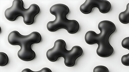 Abstract black shapes on white background; design texture; modern, minimalist backdrop for website or presentation