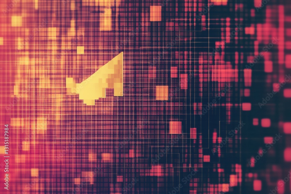 Poster Cursor icon on pixelated background representing digital services with space for customized text