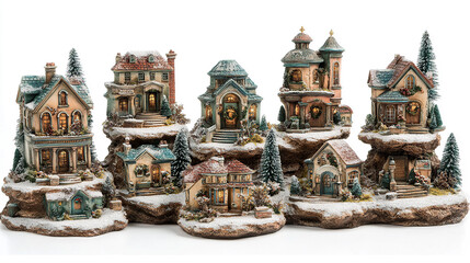 Obraz premium Charming winter village scene with miniature houses on rocky landscape