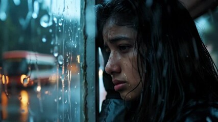 Rainy City for Sad Girl, Bus Stop. - Powered by Adobe