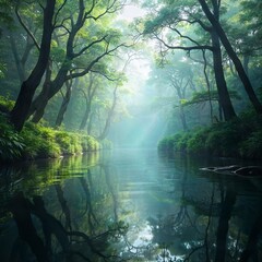 Fototapeta premium Whispering Woods by the Calm River