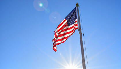 American flag at half-mast against clear blue sky, solemn tribute