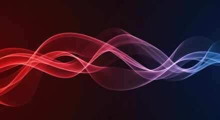 abstract waves, flowing lines, red and blue gradient background, translucent curves, intersecting ribbons, ethereal, minimalist, smooth blending, digital art, soft colors, fluid motion, seamless trans
