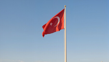 Solitary Turkish flag waving in clear sky, national pride