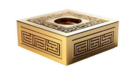 3D Chinese Gold Coin Isolated on Transparent Background, PNG