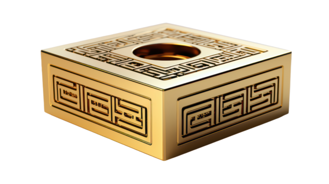 3D Chinese Gold Coin Isolated on Transparent Background, PNG