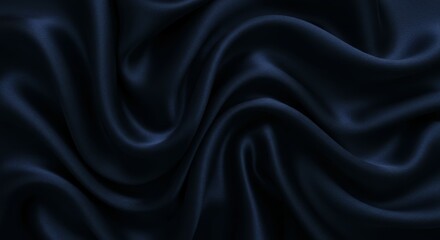 Fototapeta premium dark fabric texture, rippling satin, midnight blue, shadowy folds, elegant drapery, silky material, luxurious sheen, undulating surface, deep navy, abstract waves, smooth textile, moody lighting, high