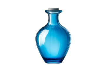 Laboratory glassware containing blue liquid isolated on transparent background