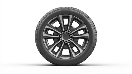 Obraz premium A close-up of a car s alloy wheels with tire tread pattern on a white isolated background