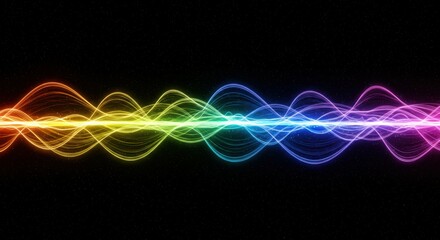 colorful energy waves, vibrant neon lights, dynamic flow, abstract design, black background, rainbow spectrum, glowing ribbons, ethereal wisps, futuristic visual, electric currents, smooth curves, lum