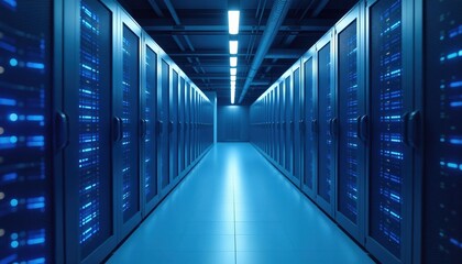 Server room with blue lights, Data Center