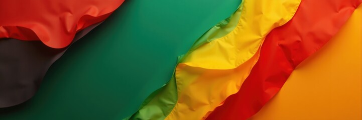 Colorful draped fabric on green background, texture