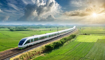 Fototapeta premium High-speed train traveling through a vast countryside