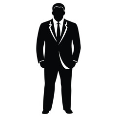 Businessman Silhouette Vector Art, Elegant Black Suit Silhouette on White Background, Professional Corporate Icon Design
