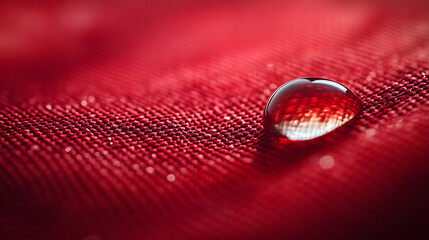 Macro Photography of a Water Droplet on Red Fabric - Texture and Reflection